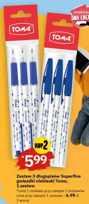Twój Market Zestaw 3 długopisów Superfine gwiazdki niebieski Toma, 1 zestaw oferta