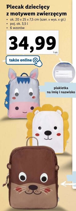 Lidl Plecak dziecięcy z motywem zwierzęcym oferta