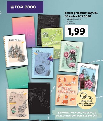 Lidl Zeszyt przedmiotowy A5, 60 kartek TOP 2000 oferta