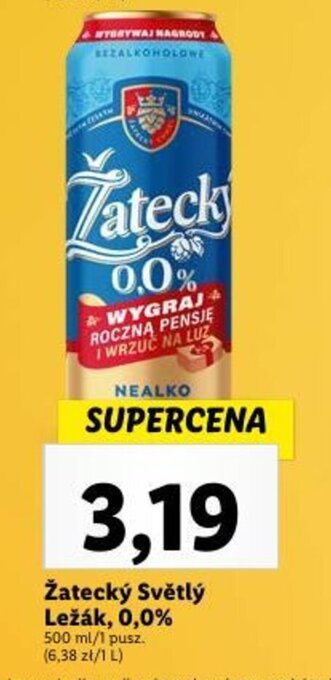 Lidl Žatecký Světlý Ležák, 0,0% 500 ml oferta