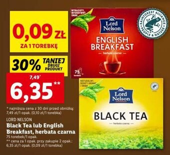 Lidl LORD NELSON Black Tea lub English Breakfast, herbata czarna 75 torebek oferta