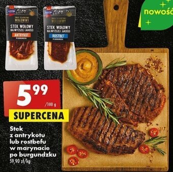 Biedronka Stek z antrykotu lub rostbefu w marynacie po burgundzku 100g oferta