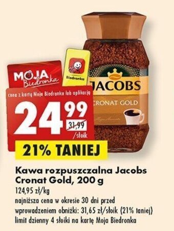Biedronka Kawa rozpuszczalna Jacobs Cronat Gold, 200 g oferta