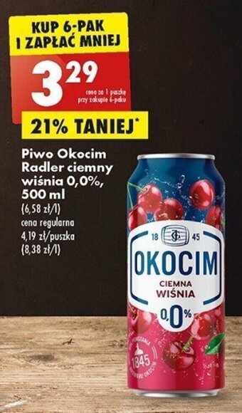 Biedronka Piwo Okocim Radler ciemny wiśnia 0,0%, 500 ml oferta