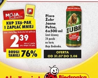 Biedronka Piwo Żubr Jasne Pełne, 6x500 ml oferta