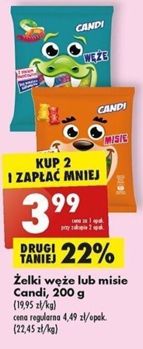 Biedronka Żelki węże lub misie Candi, 200 g oferta