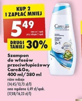 Biedronka Szampon do włosów przeciwłupieżowy Care&Go, 400 ml/380 ml oferta