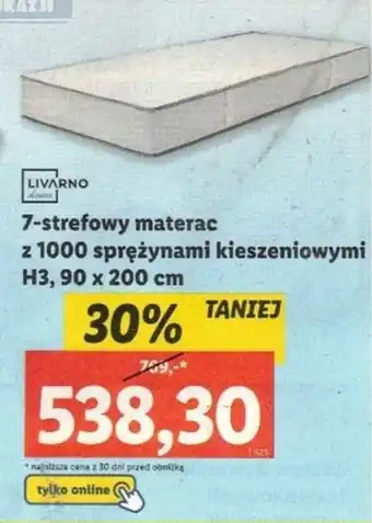 Lidl 7-strefowy materac z 1000 sprężynami kieszeniowymi H3, 90 x 200 cm oferta