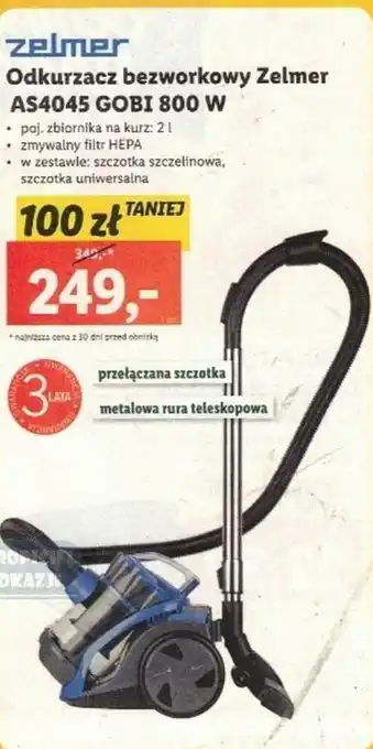 zelmer Odkurzacz bezworkowy Zelmer AS4045 GOBI 800 W