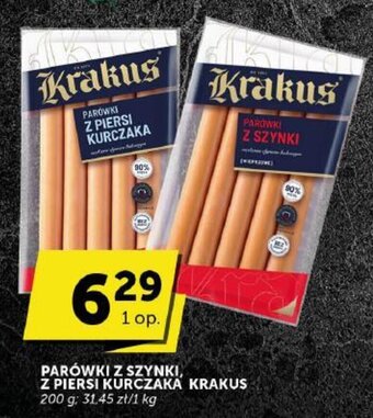 Groszek PARÓWKI Z SZYNKI, Z PIERSI KURCZAKA KRAKUS 200 g oferta