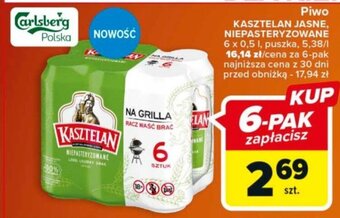 Carrefour Piwo KASZTELAN JASNE, NIEPASTERYZOWANE 0,5l oferta