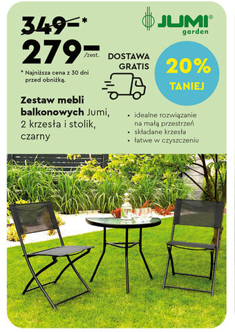 Biedronka Zestaw mebli balkonowych Jumi, 2 krzesła i stolik, czarny oferta