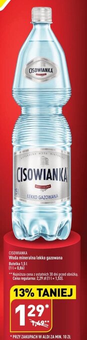 ALDI CISOWIANKA Woda mineralna lekko gazowana 1,5 l oferta