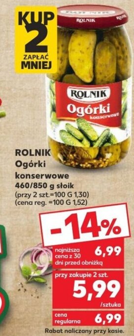 Kaufland ROLNIK Ogórki konserwowe 460/850 g oferta