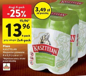 Intermarche Piwo KASZTELAN Niepasteryzowane 4 x 0,5 l oferta