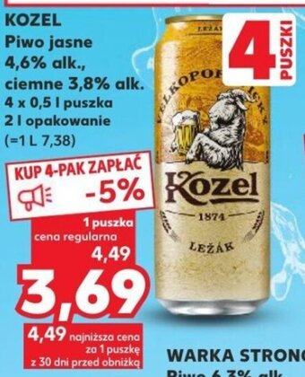 Kaufland KOZEL Piwo jasne 4,6% alk., ciemne 3,8% alk. 4 x 0,5 L oferta