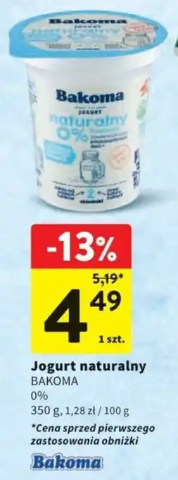 Intermarche Jogurt naturalny BAKOMA 0% 350 g oferta