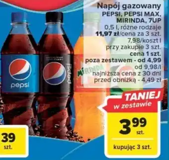 Napój gazowany PEPSI, PEPSI MAX, MIRINDA, 7UP 0,5 l