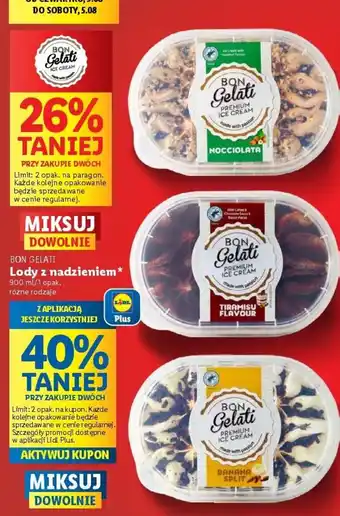 Lidl BON GELATI Lody z nadzieniem 900ml oferta