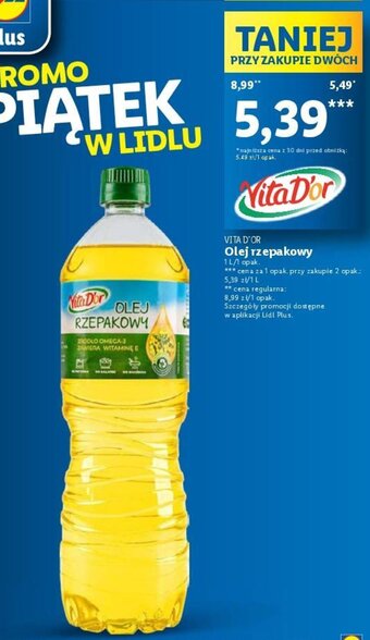 Lidl VITA D'OR OLEJ RZEPAKOWY 1l oferta