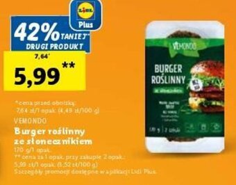 Lidl VEMONDO Burger roślinny ze słonecznikiem 170 g oferta