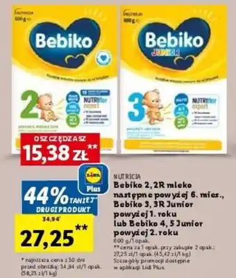 Lidl NUTRICIA Bebiko 2, 2R mleko następne powyżej 6. mies., Bebiko 3, 3R Junior powyżej 1. roku lub Bebiko 4, 5 Junior 600 g oferta