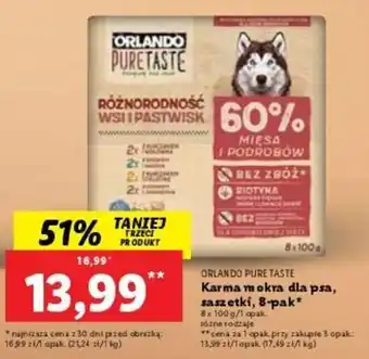 Lidl ORLANDO PURE TASTE Karma mokra dla psa, saszetki, 8-pak 8 x 100 g oferta