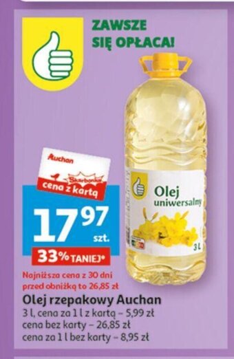 Auchan Olej rzepakowy Auchan 3l oferta