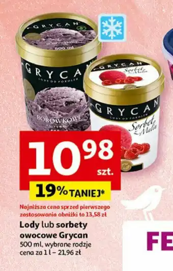 Auchan Lody lub sorbety owocowe Grycan 500 ml oferta