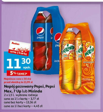 Auchan Napój gazowany Pepsi, Pepsi Max, 7 Up lub Mirinda 2 x 1,5 l oferta