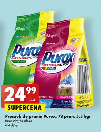 Biedronka Proszek do prania Purox, 78 prań, 5,5 kg: uniwersalny, do kolorów oferta