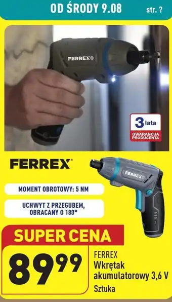 ALDI Wkrętak akumulatorowy ferrex oferta