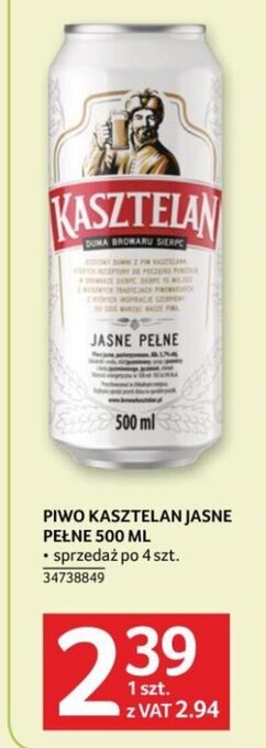 Selgros PIWO KASZTELAN JASNE PEŁNE 500 ML oferta