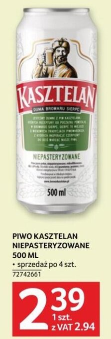 Selgros PIWO KASZTELAN NIEPASTERYZOWANE 500 ML oferta