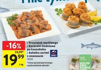 Intermarche Przysmak myśliwego/Koreczki śledziowe po kaszubsku/ Sałatka surimi z ananasem 1 kg oferta