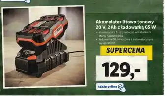 Lidl Akumulator litowo-jonowy 20 V, 2 Ah z ładowarką 65 W oferta