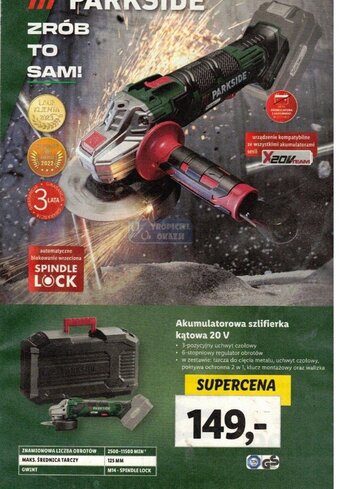 Lidl Akumulatorowa szlifierka kątowa 20 V oferta