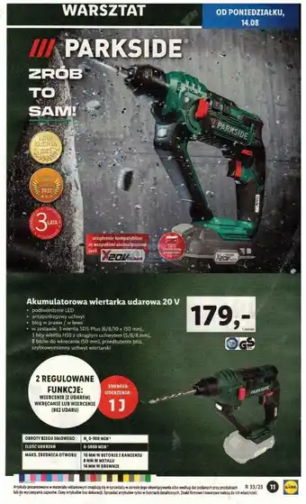 Lidl Akumulatorowa wiertarka udarowa 20 V oferta