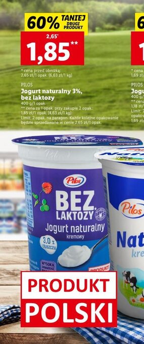 Lidl Jogurt naturalny 3%, bez laktozy 400 g oferta