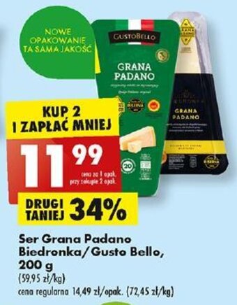 Biedronka Ser Grana Padano Biedronka/Gusto Bello, 200 g oferta