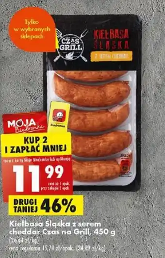 Biedronka Kielbasa Śląska z serem cheddar Czas na Grill, 450 g oferta