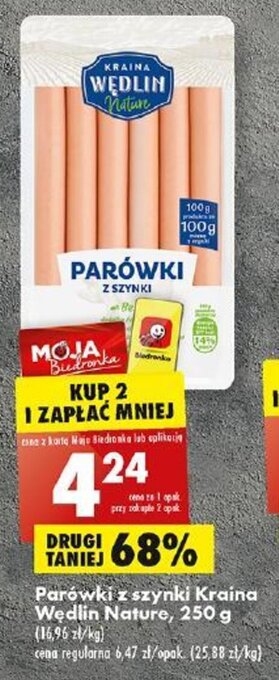 Biedronka Parówki z szynki Kraina Wedlin Nature, 250 g oferta