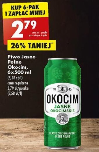 Biedronka Piwo Jasne Pełne Okocim, 6x500 ml oferta
