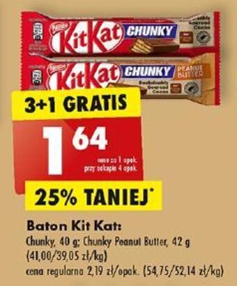 Biedronka Baton Kit Kat: Chunky, 40 g; Chunky Peanut Butter, 42 g oferta