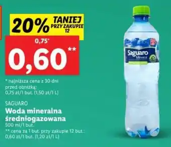 Lidl SAGUARO Woda mineralna średniogazowana 500 ml/1 but. oferta