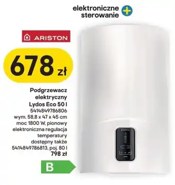 Castorama Podgrzewacz elektryczny Lydos Eco 501 5414849786806 wym. 58,8 x 47 x 45 cm oferta