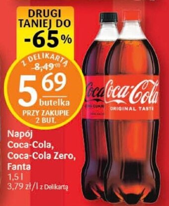 Delikatesy Centrum Napój Coca-Cola, Coca-Cola Zero, Fanta 1,5 l oferta