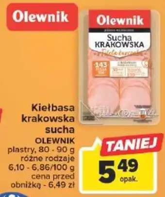 Carrefour Market Kiełbasa krakowska sucha OLEWNIK plastry, 80-90 g oferta