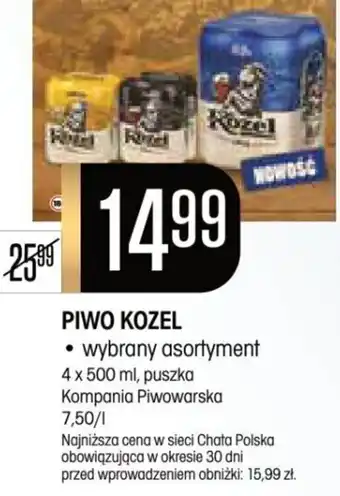 Chata Polska PIWO KOZEL 4 x 500 ml, puszka Kompania Piwowarska oferta