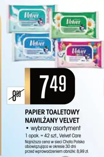 Chata Polska PAPIER TOALETOWY NAWILŻANY VELVET 1 opak. = 42 szt., Velvet oferta
